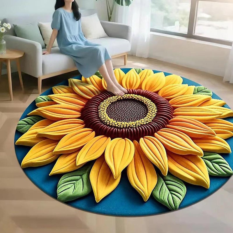 23.40"*23.40 Rainbow Sunflower Carpet Washable Bathtub Mat Non-slip Carpet Chinese Style For Bedroom Kitchen Bathroom Living Room Cloakroom Foot Mat - Image 5